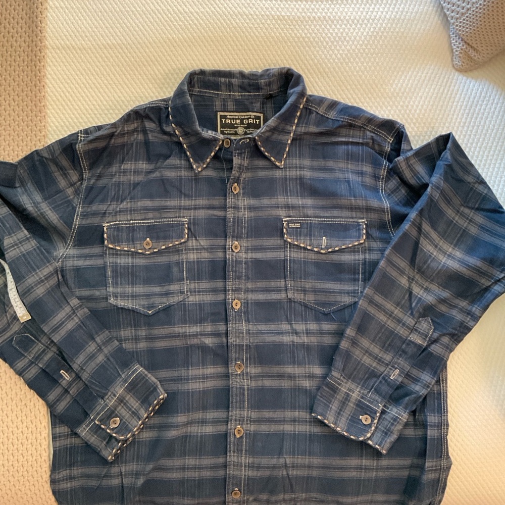 True Grit Navy Plaid Button Down Shirt - Picture 5 of 11